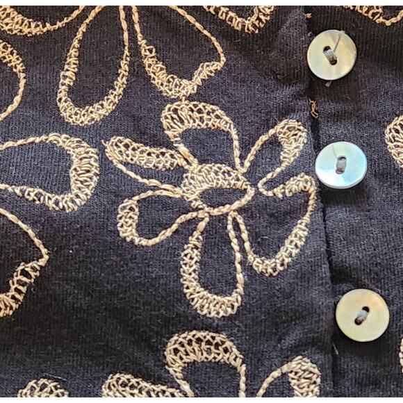 J. Jill Embroidered Floral Peasant Shirt Blouse Black & Tan Scoop Neck sz 2X - Picture 7 of 9